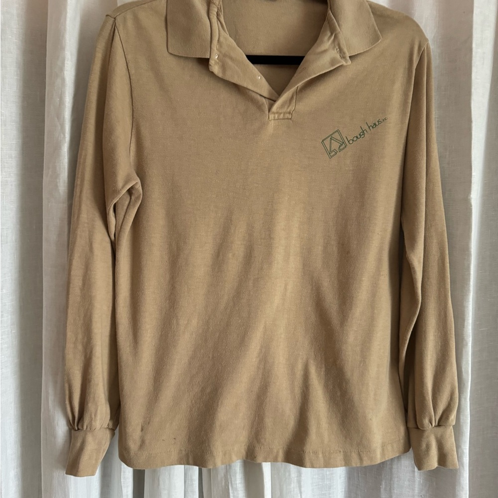 Vintage Bough Haus Tan Long Sleeve Polo Shirt